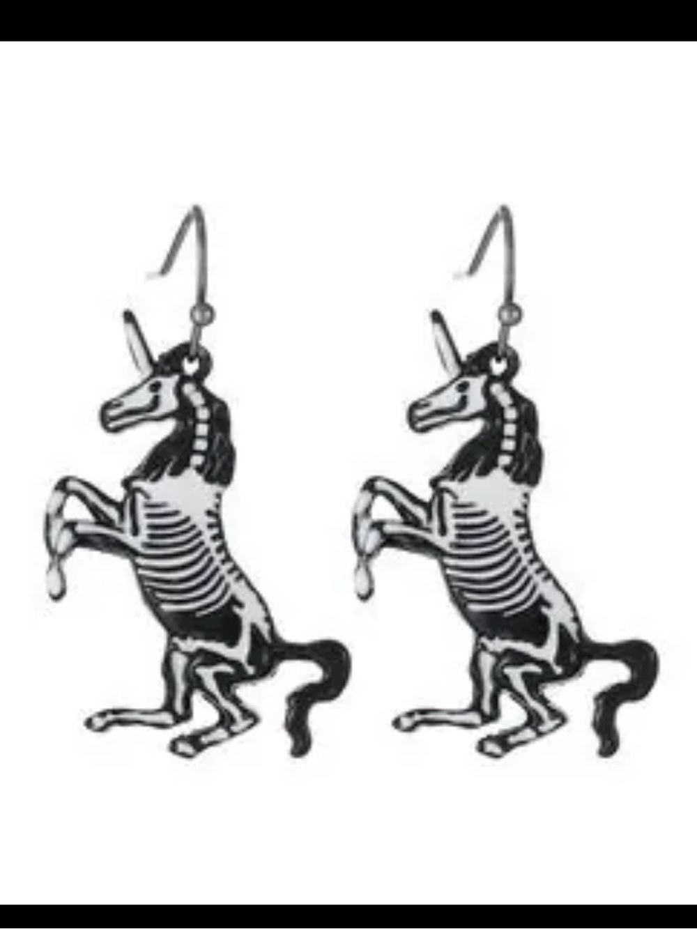 Silver Tone Skeleton Horse Halloween Metal Hook Dangle/Drop Earrings